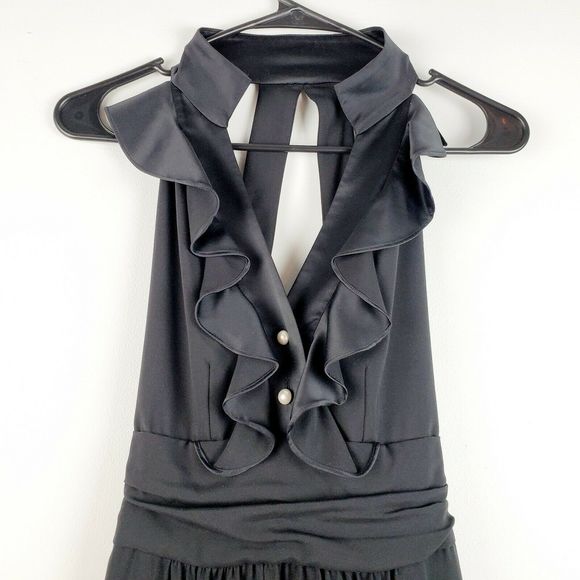 BCBGeneration Black Ruffle Tuxedo Mini Dress Sz 0 - Picture 2 of 8